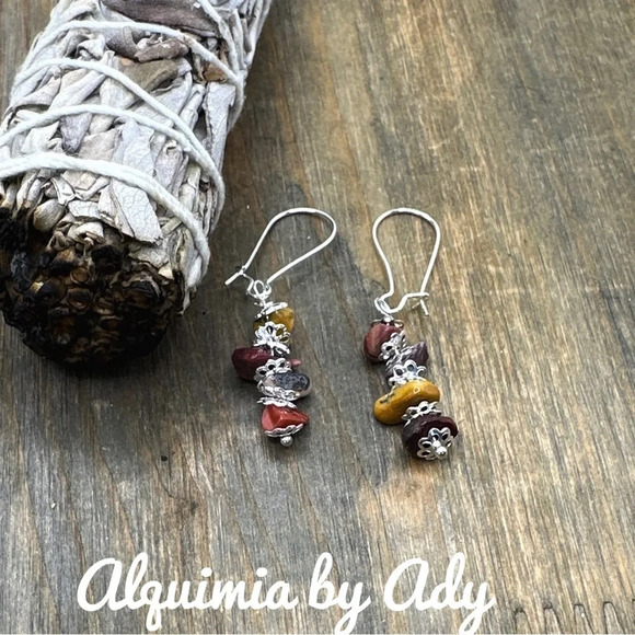 Mookaite jasper long dangle bohemian earrings - Picture 1 of 1